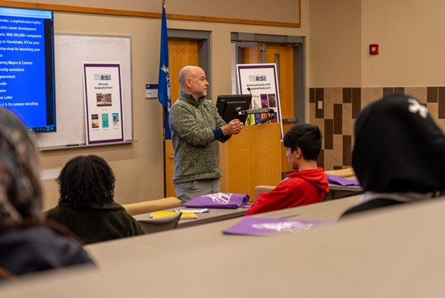 Dr. Matt A. Connell speaking to students